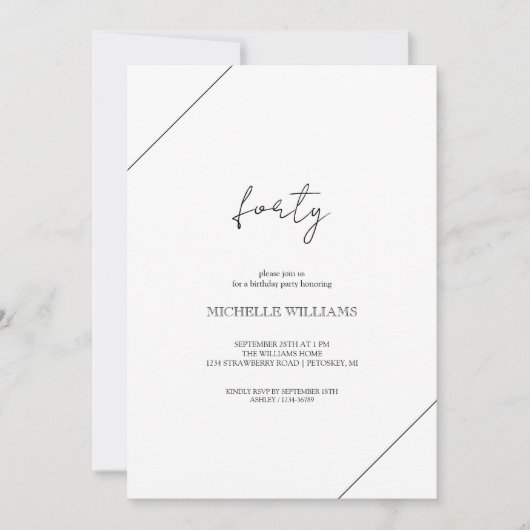 Modern Script Zwart-wit Party Kaart (Voorkant)