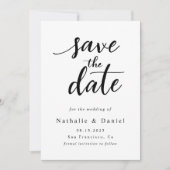 Modern Script Zwart-wit QR Code Trouwen Save The Date (Voorkant)