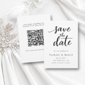Modern Script Zwart-wit QR Code Trouwen Save The Date