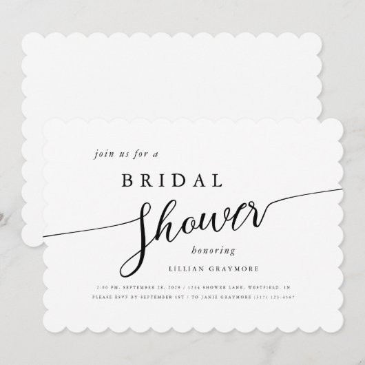 Modern Script Zwart & Wit Scallop Vrijgezellenfees Kaart (Voorkant / Achterkant)