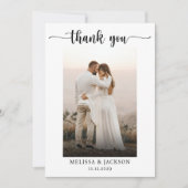 Modern Script Zwart-wit trouwfoto Bedankkaart (Voorkant)
