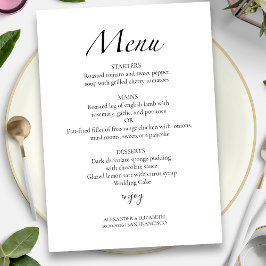 Modern Script Zwart & Wit | Trouwmenu Kaart