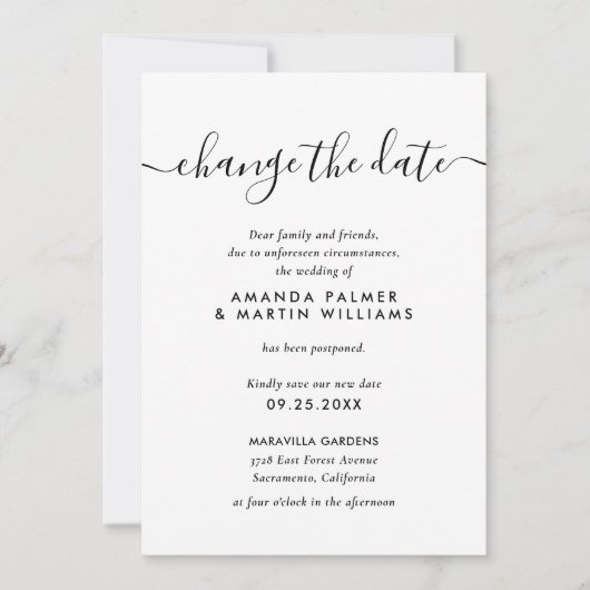 Modern Script Zwart Wit Verander de datum van de b Kaart (Voorkant)