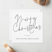 Modern Script Zwart Wit Vrolijk Kerstfeest Notitiekaartje (Voorkant / Achterkant in situ)