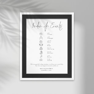 Modern Script Zwart Wit Wedding Orde van Evenement Poster