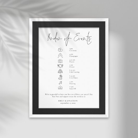 Modern Script Zwart Wit Wedding Orde van Evenement Poster