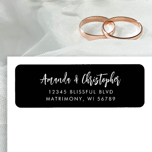 Modern Script Zwart Wit Wedding Retouradres Etiket