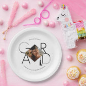 Modern Script Zwart Zilveren Tassel Afstudeerder F Papieren Bordje (Feest)