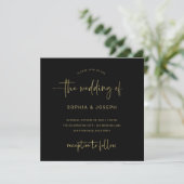 Modern script | Zwarte en Faux Gold Wedding Kaart (Staand voorkant)