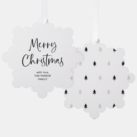 Modern script | Zwarte en witte kerst Ornament Kaart (Voorkant / Achterkant)