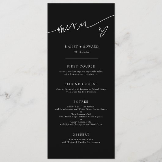 Modern Script Zwarte Huwelijksmenu Menu (Voorkant)