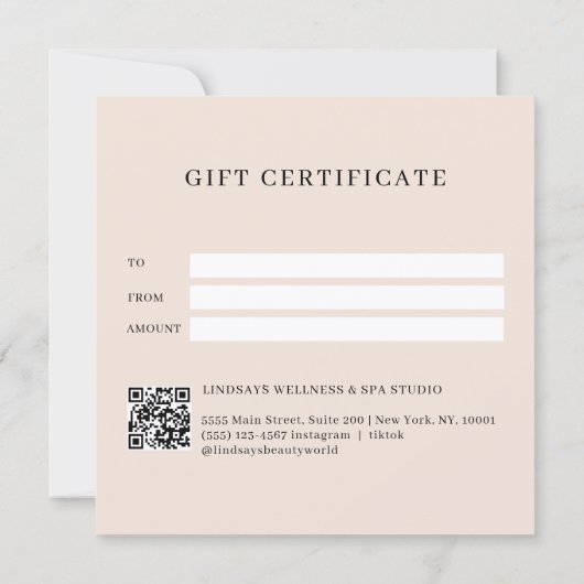 Modern scriptlettertype beige QR-code cadeaubon (Achterkant)
