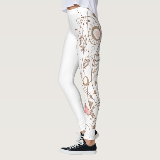 Modern Scroll Hearts Tan Pink Naam toevoegen Leggings (Links)