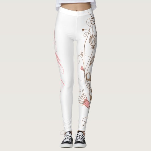 Modern Scroll Hearts Tan Pink Naam toevoegen Leggings