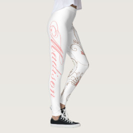 Modern Scroll Hearts Tan Pink Naam toevoegen Leggings