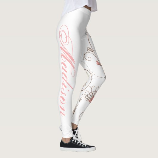 Modern Scroll Hearts Tan Pink Naam toevoegen Leggings (Rechts)