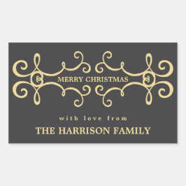 Modern Scrolls Christmas Holiday Gift Label / Goud