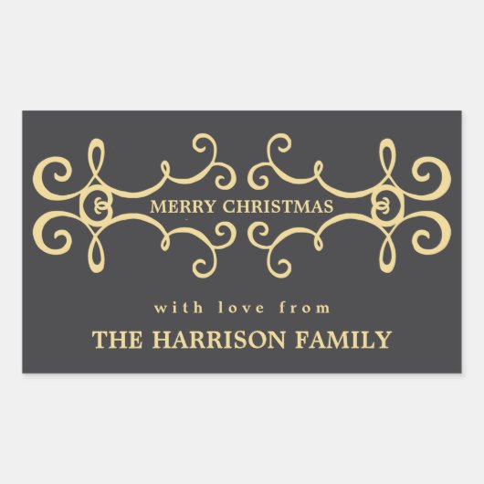 Modern Scrolls Christmas Holiday Gift Label / Goud (Voorkant)