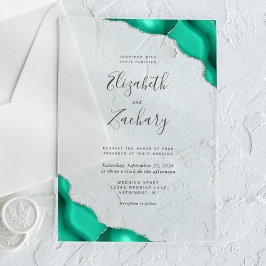 Modern Seafoam Green Silver Agate Corners Wedding Acryl Uitnodigingen