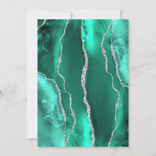 Modern Seafoam Green Silver Agate Wedding Kaart (Achterkant)