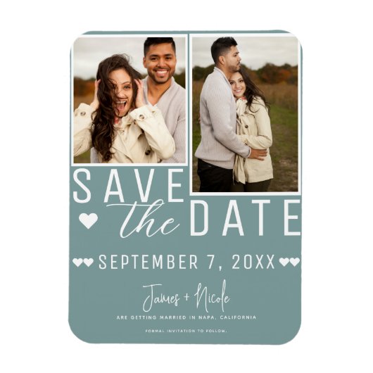 Modern Seafoam Save the Date 2 Foto Bruiloft Magneet (Verticaal)