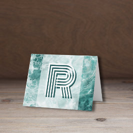 Modern Seafoam Silver Wedding Color Monogram Notitiekaartje
