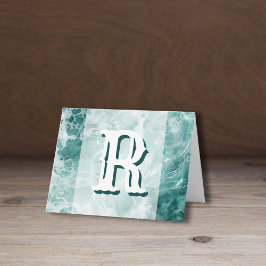 Modern Seafoam Silver Wedding Color Monogram Notitiekaartje