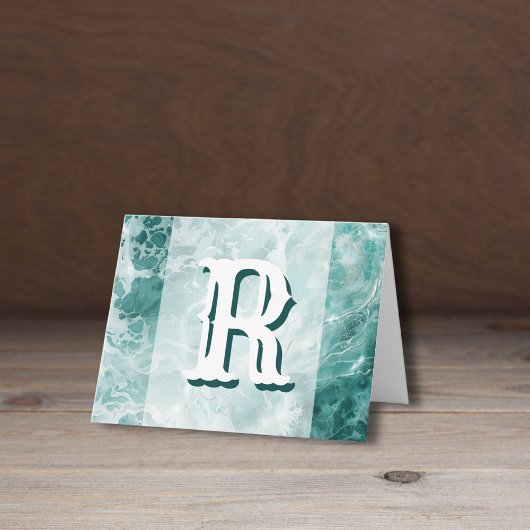 Modern Seafoam Silver Wedding Color Monogram Notitiekaartje