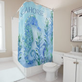 Modern Seahorse Geometric Pattern Beach Zee Ocean Douchegordijn (In situ)