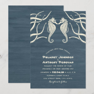 Modern Seahorse Nautical Beach Thed Wedding Kaart