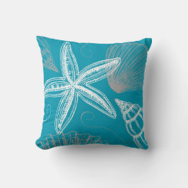 Modern Seashell Beach House Aqua Blue Starfish Kussen