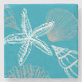 Modern Seashell Beach House Aqua Blue Starfish Stenen Onderzetter (Voorkant)
