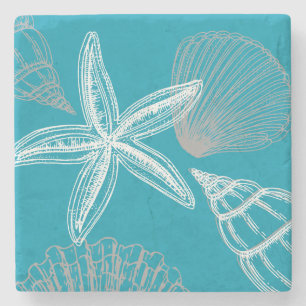Modern Seashell Beach House Aqua Blue Starfish Stenen Onderzetter