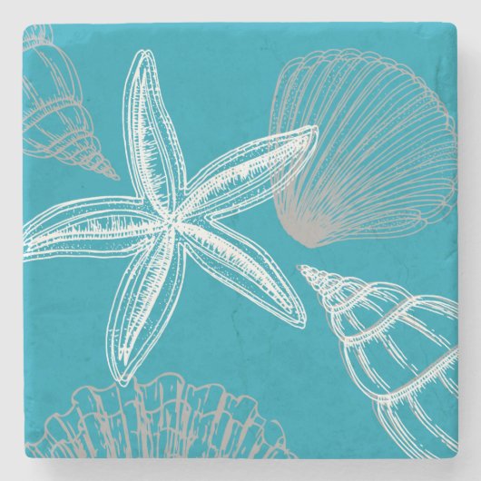 Modern Seashell Beach House Aqua Blue Starfish Stenen Onderzetter (Voorkant)