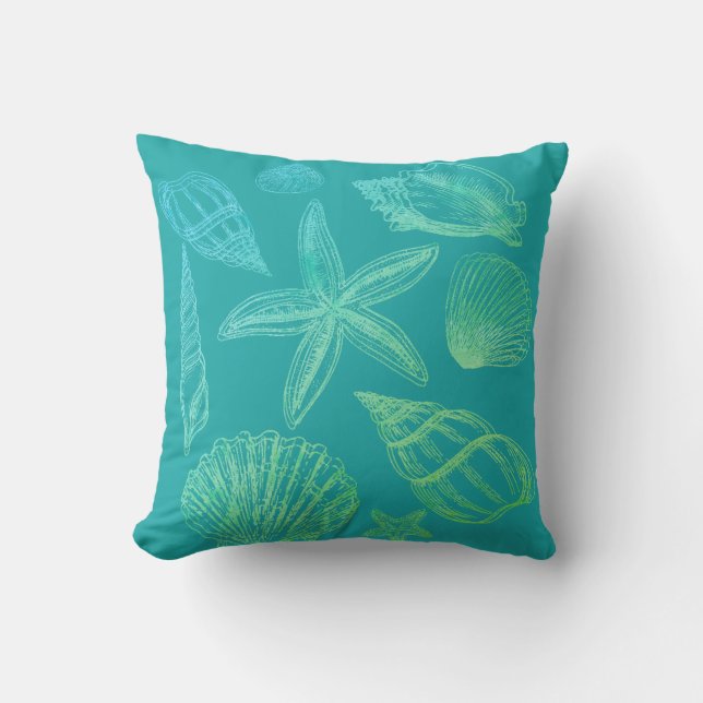 Modern Seashell Blauw Groen Blauwgroen Ombre Stran Kussen (Voorkant)