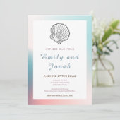 Modern Seashell Wedding Uitnodiging (Staand voorkant)