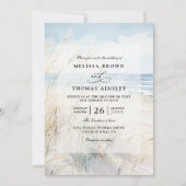 Modern Seaside Watercolor Beach QR Code Wedding Kaart (Voorkant)