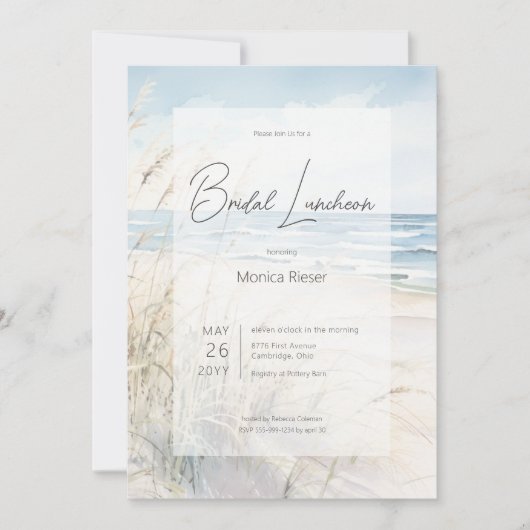 Modern Seaside Waterverf Beach bruids lunch Kaart (Voorkant)