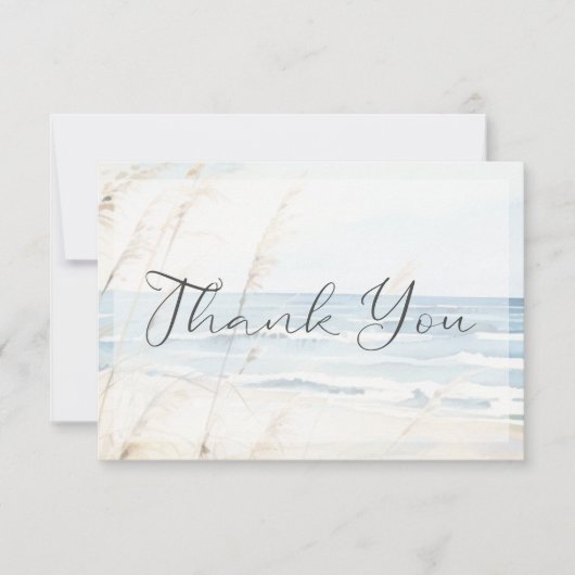 Modern Seaside Waterverf Beach Bruiloft Bedankkaart (Voorkant)