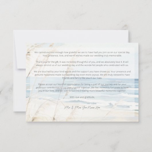 Modern Seaside Waterverf Beach Bruiloft Bedankkaart (Achterkant)