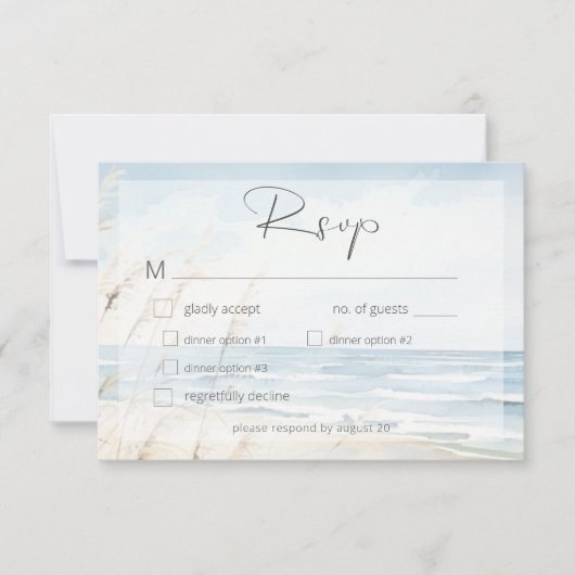 Modern Seaside Waterverf Beach bruiloft diner RSVP Kaartje (Voorkant)