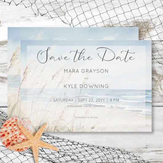 Modern Seaside Waterverf Beach Bruiloft Save The Date