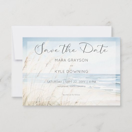 Modern Seaside Waterverf Beach Bruiloft Save The Date (Voorkant)