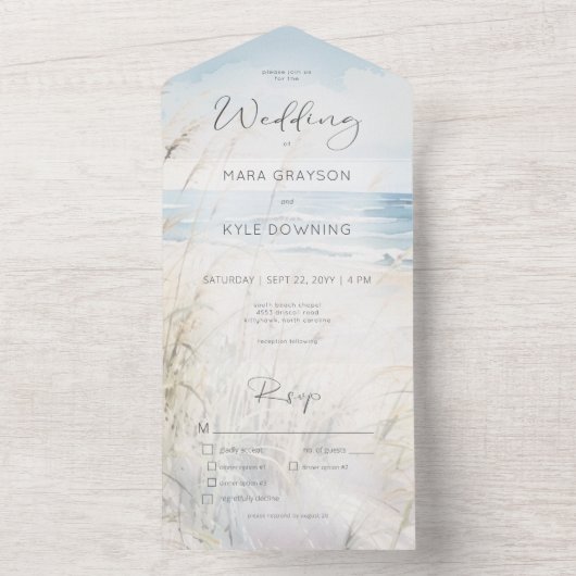 Modern Seaside Waterverf Beach Diner All In One Uitnodiging (Binnen)