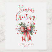 Modern Seasons Groeten Kerstscript Bow Wijn Etiket (Enkel label)