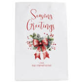 Modern Seasons Groetjes Script Holly Bow Naam Medium Cadeauzakje (Voorkant)