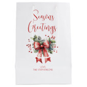 Modern Seasons Groetjes Script Holly Bow Naam Medium Cadeauzakje (Achterkant)
