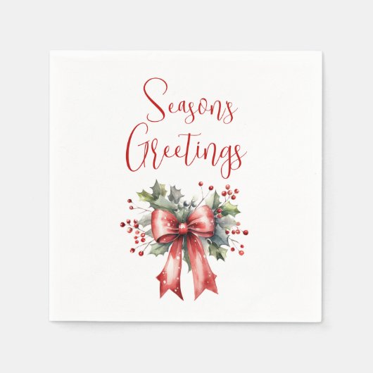 Modern Seasons Groetjes Script Holly Bow Servet (Voorkant)