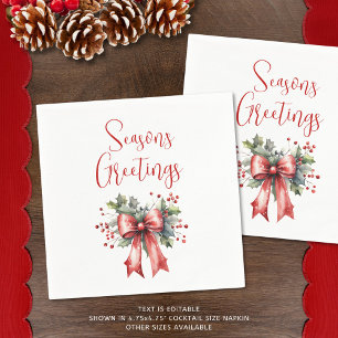 Modern Seasons Groetjes Script Holly Bow Servet