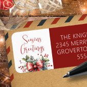 Modern Seasons Groetjes Script Red Bow Etiket